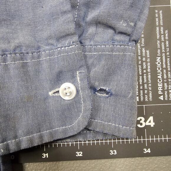 Vintage Roebucks Chambray Shirt XL Blue Lightweight Grunge Sears 60s 70s Work - Picture 4 of 13